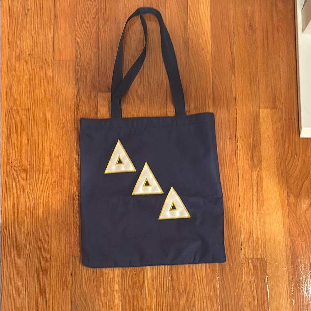 Tri Delta Navy Tote Bag with Gold Triangle Accents